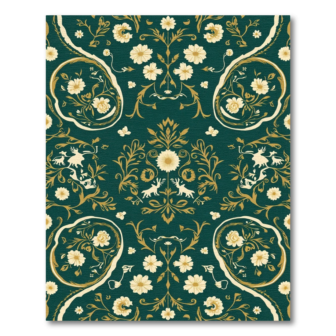 Dark Teal Floral Scroll Animal Rug