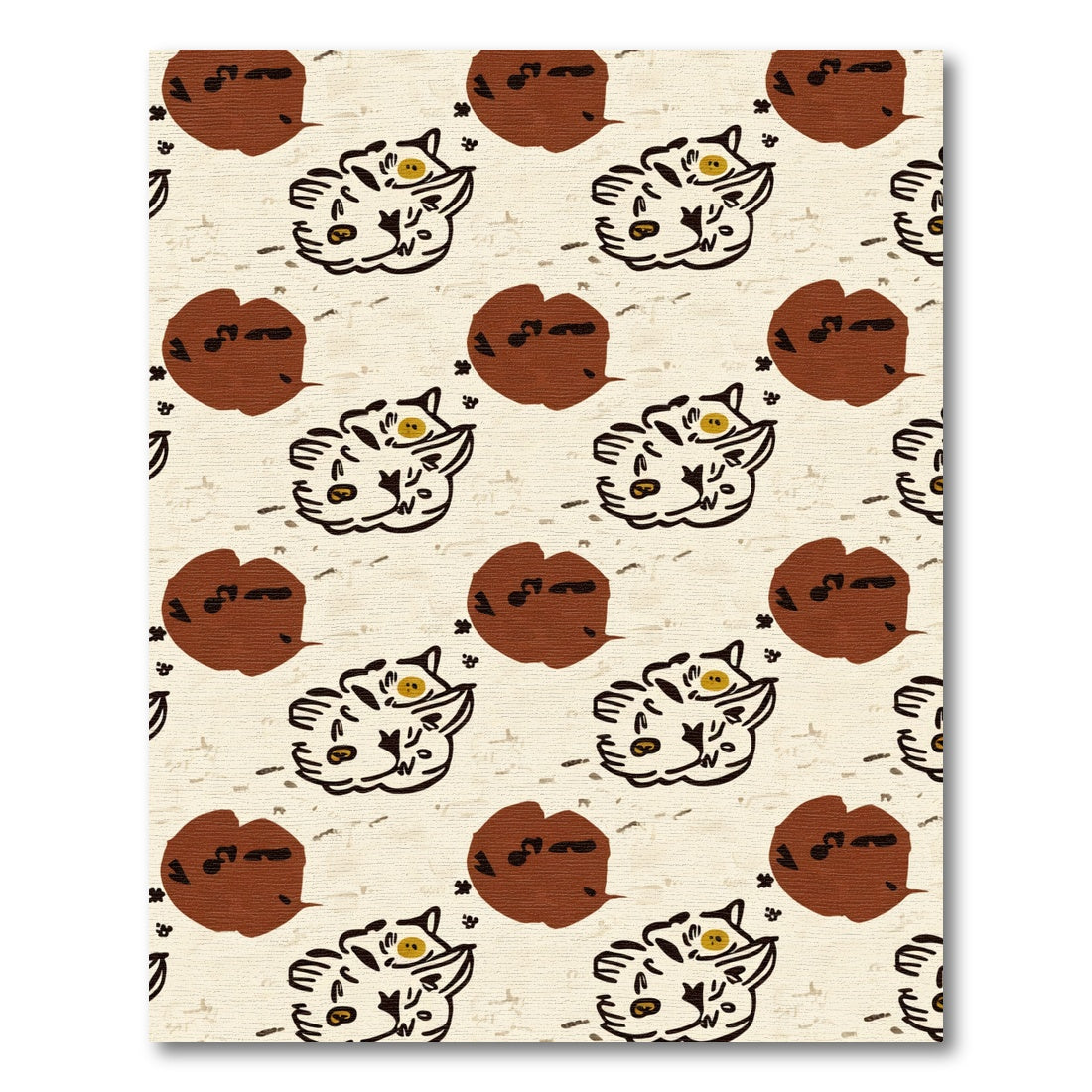 Whimsical Cat Face Brown Splatter Rug