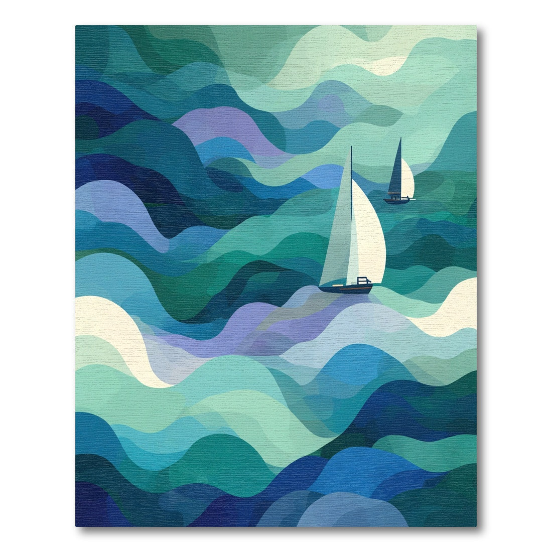Oceanic Abstract Sailboats Blue Waves Rug