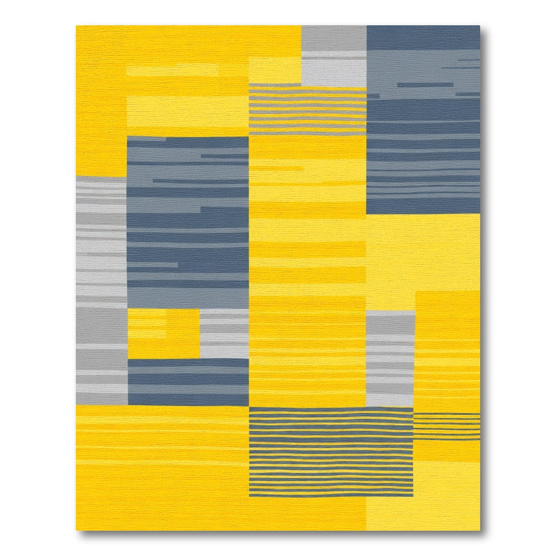Geometric Yellow Gray Stripe Blocks Rug