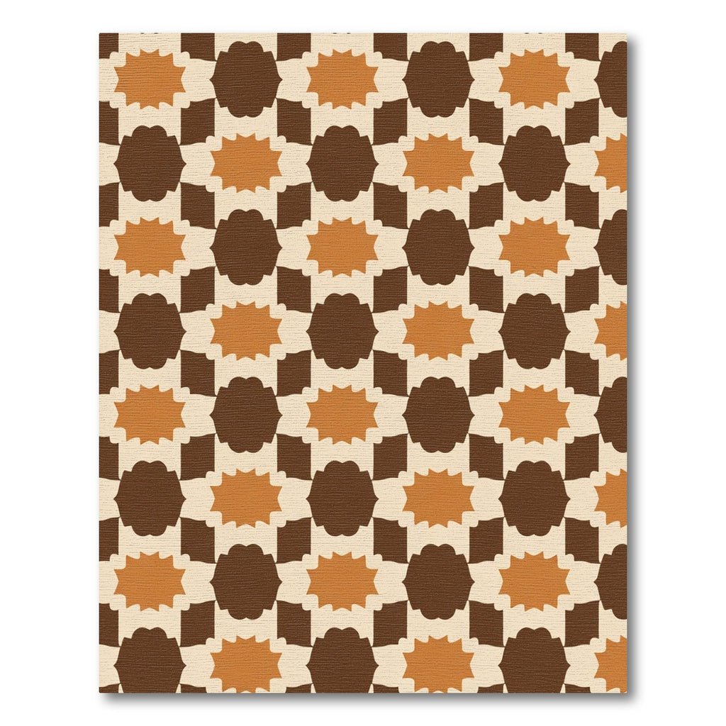 Mid Century Brown Ochre Geometric Starburst Rug