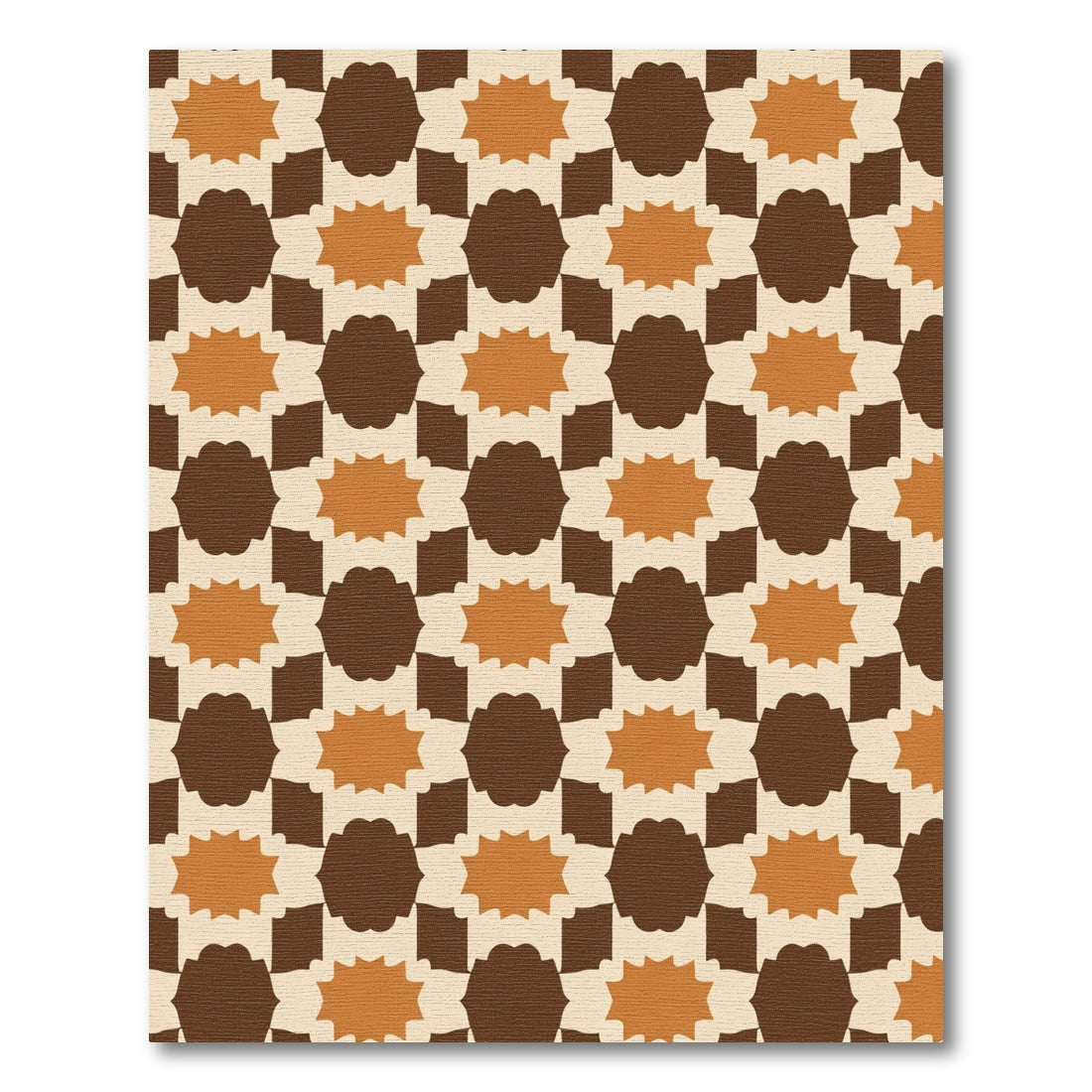 Mid Century Brown Ochre Geometric Starburst Rug