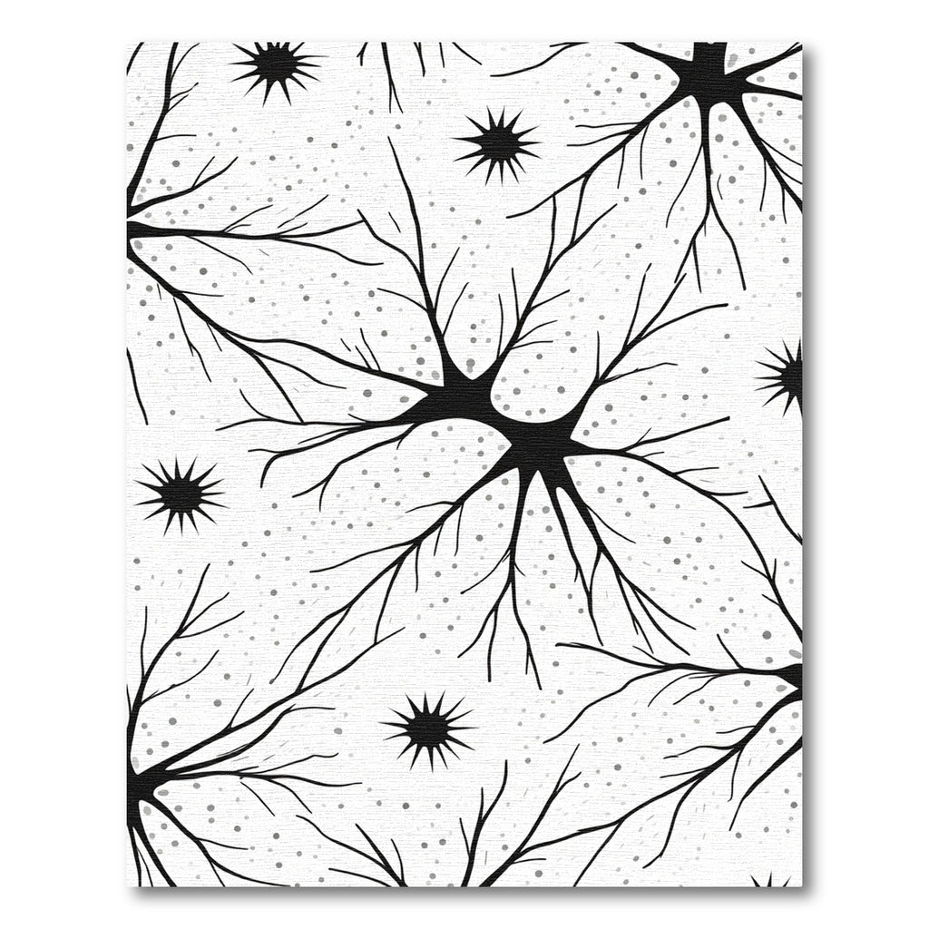 Black Neurons White Dot Starburst Rug