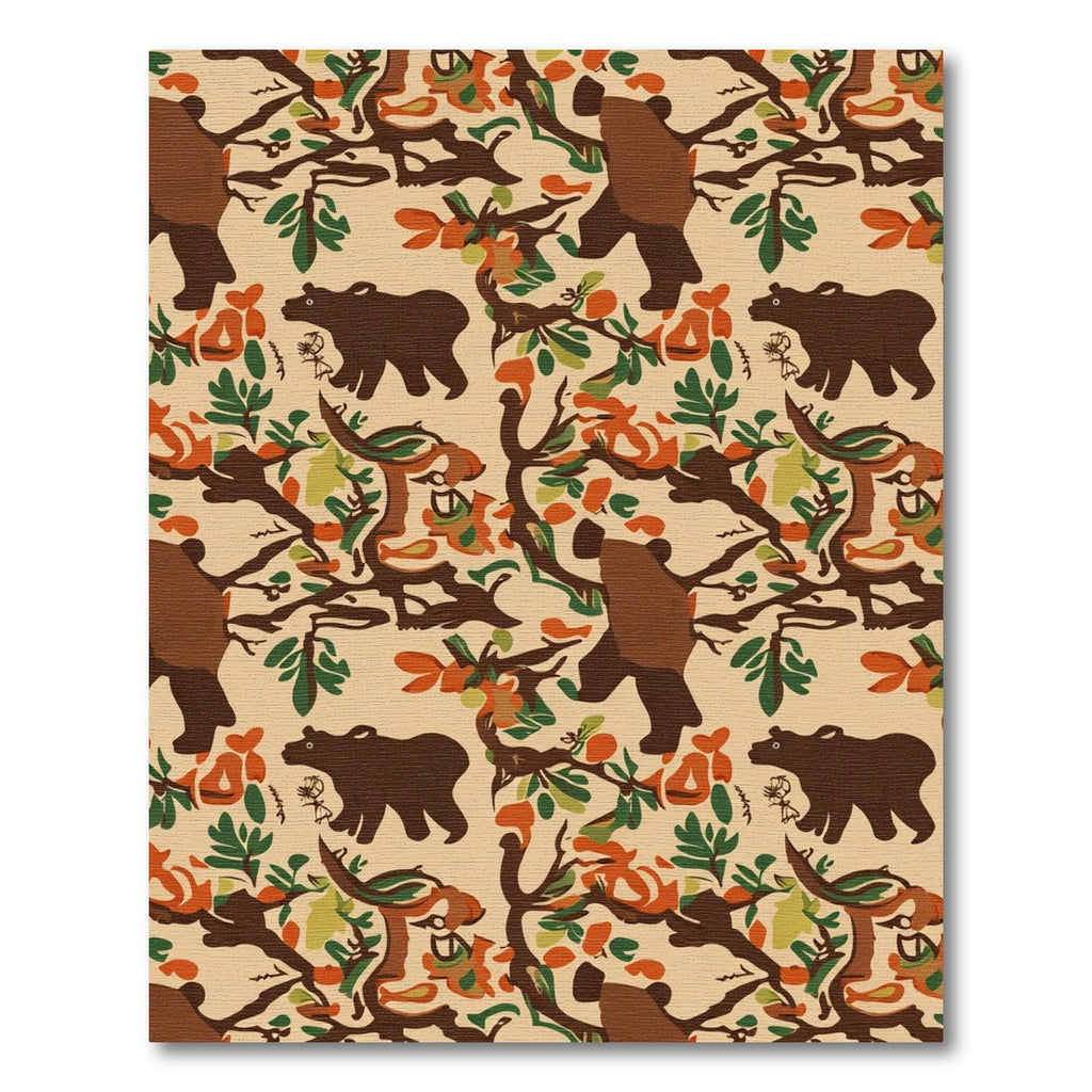 Woodland Bear Foliage Folk Art Rug
