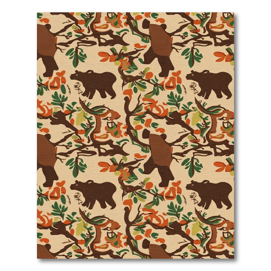 Woodland Bear Foliage Folk Art Rug
