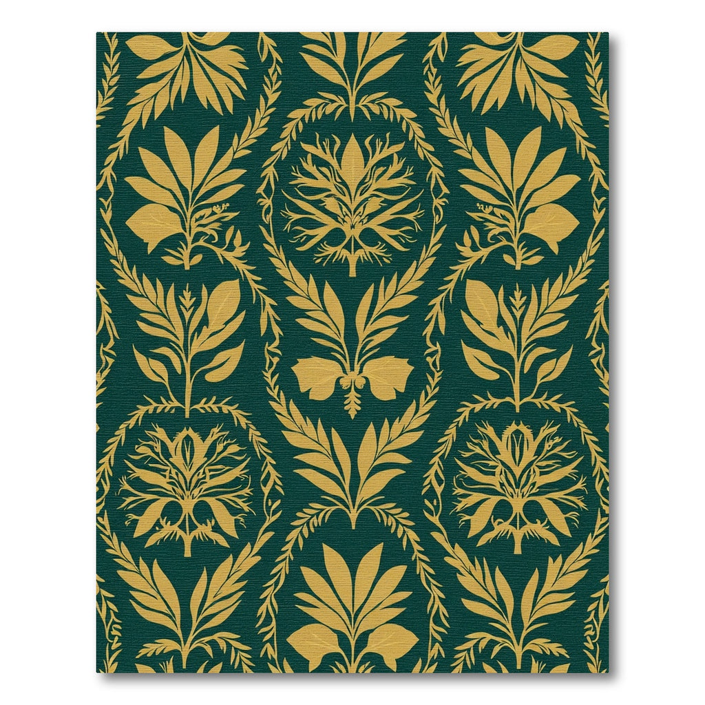Golden Leaf Damask Emerald Ornament Rug
