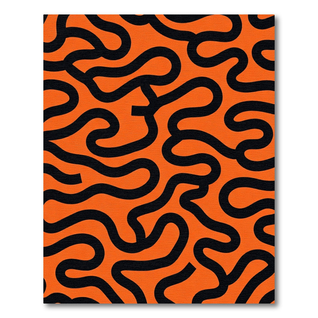 Bold Orange Black Abstract Swirl Rug