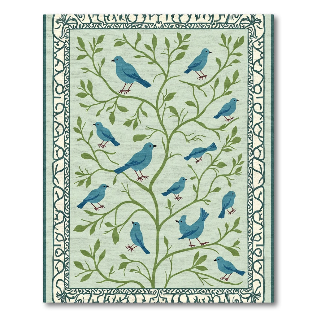 Blue Birds on Green Branches Rug