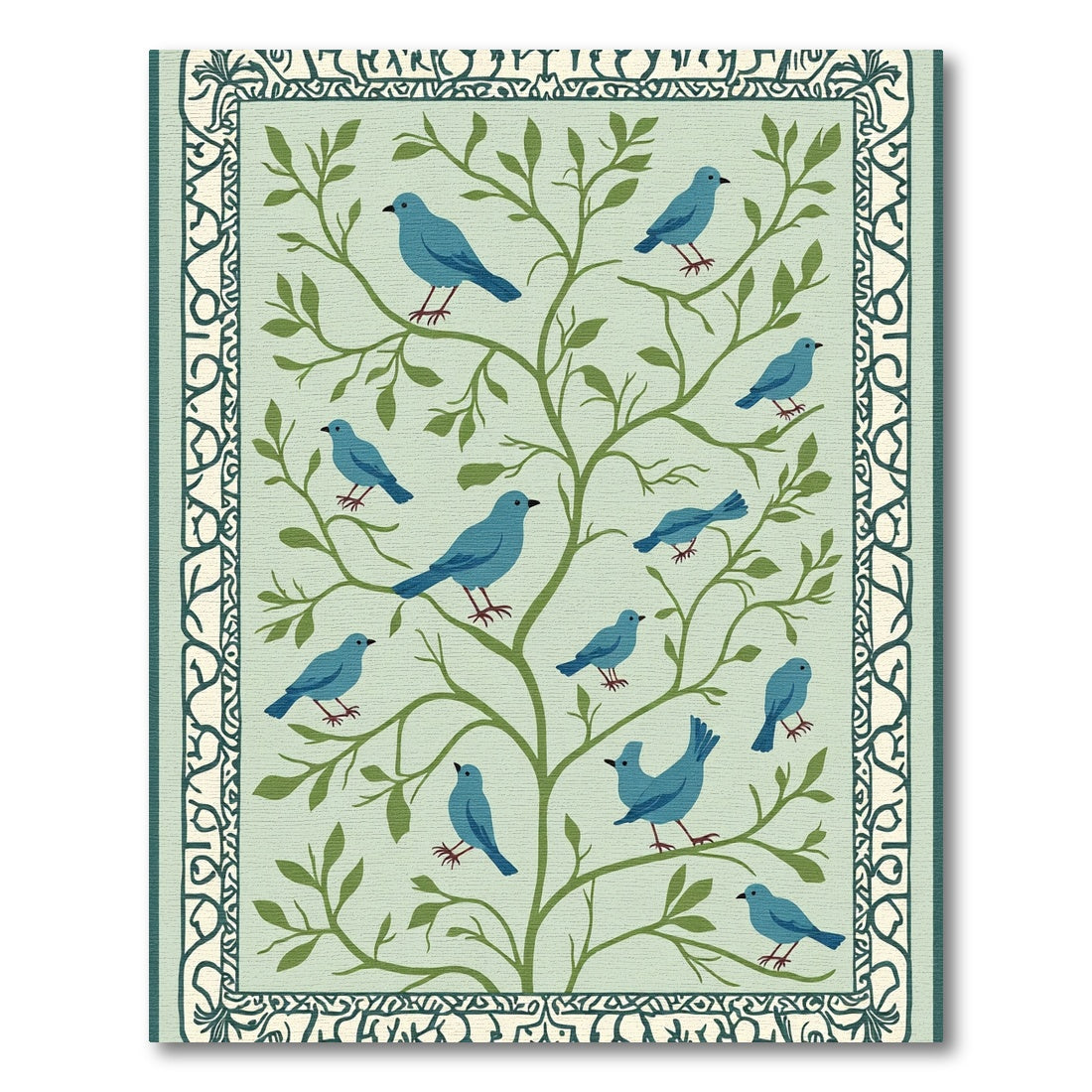 Blue Birds on Green Branches Rug