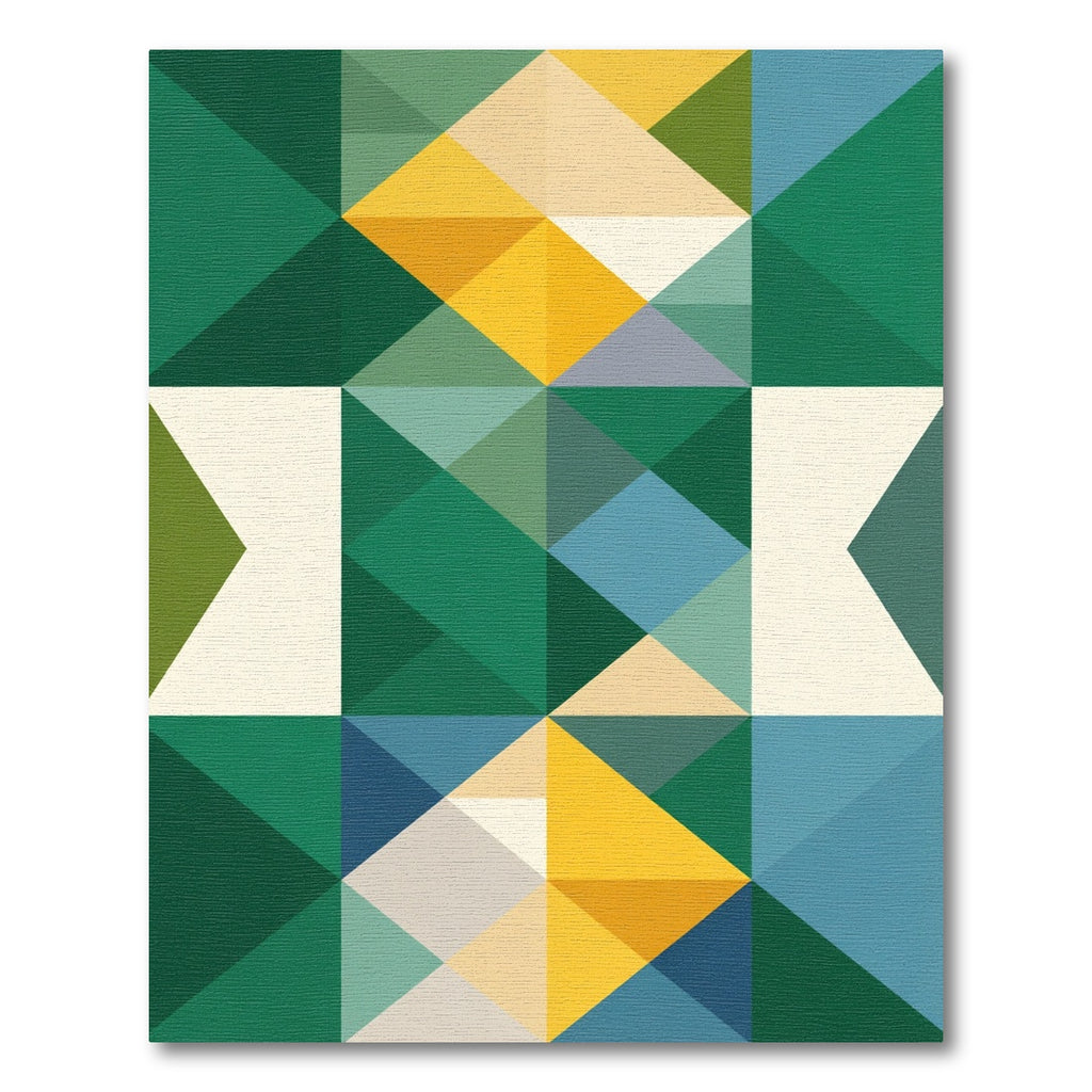 Green Yellow Blue Geometric Squares Rug