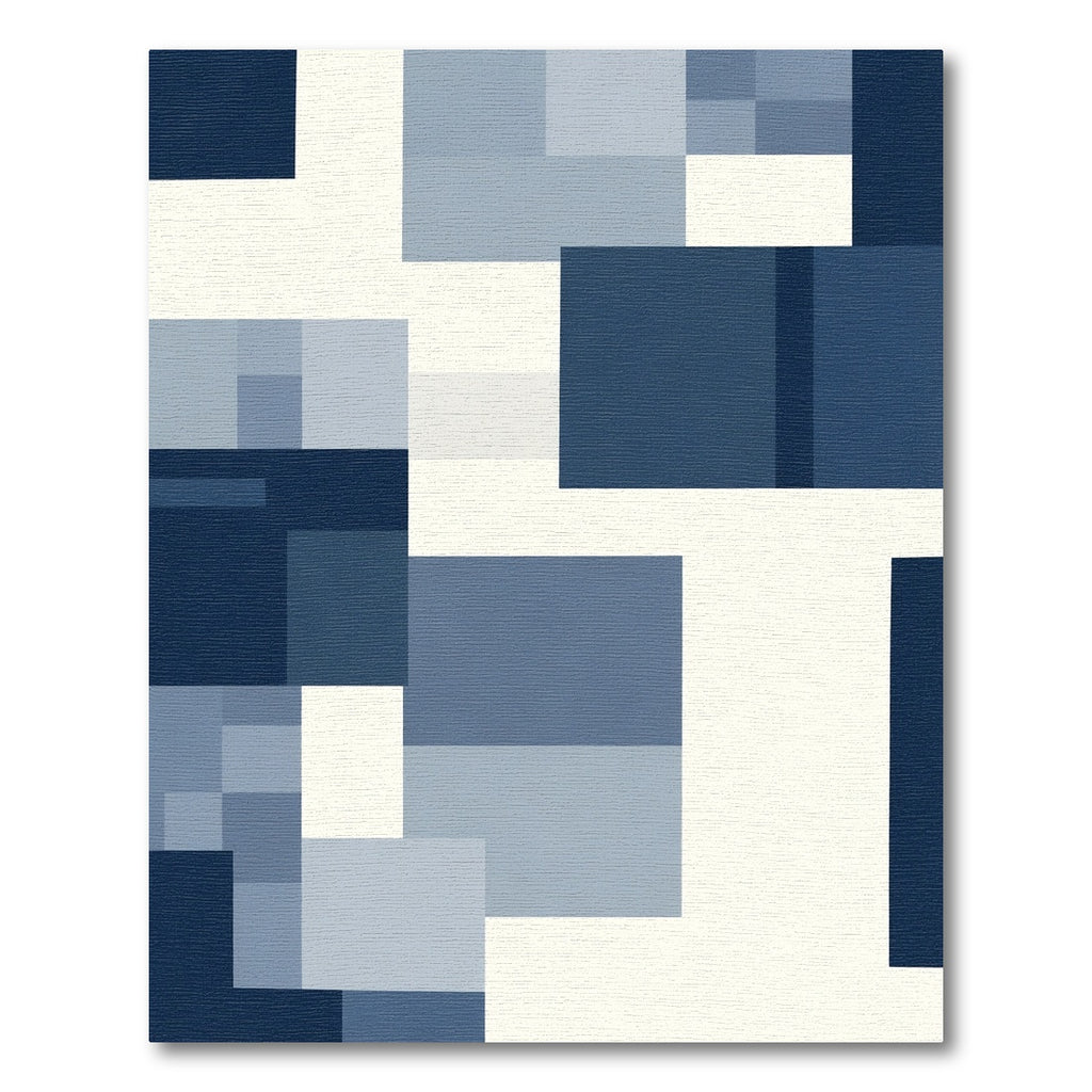 Modern Navy Abstract Blocks Rug