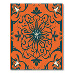 Orange Teal Floral Medallion Rug