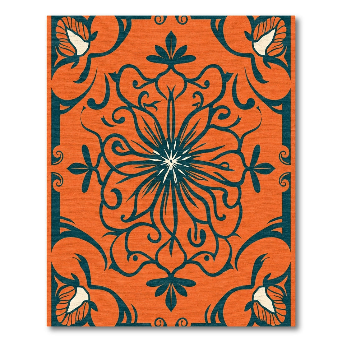 Orange Teal Floral Medallion Rug