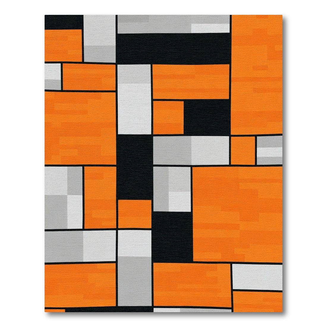 Orange White Black Geometric Rectangles Rug