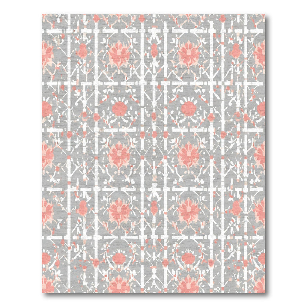 Coral And Gray Floral Trellis Rug