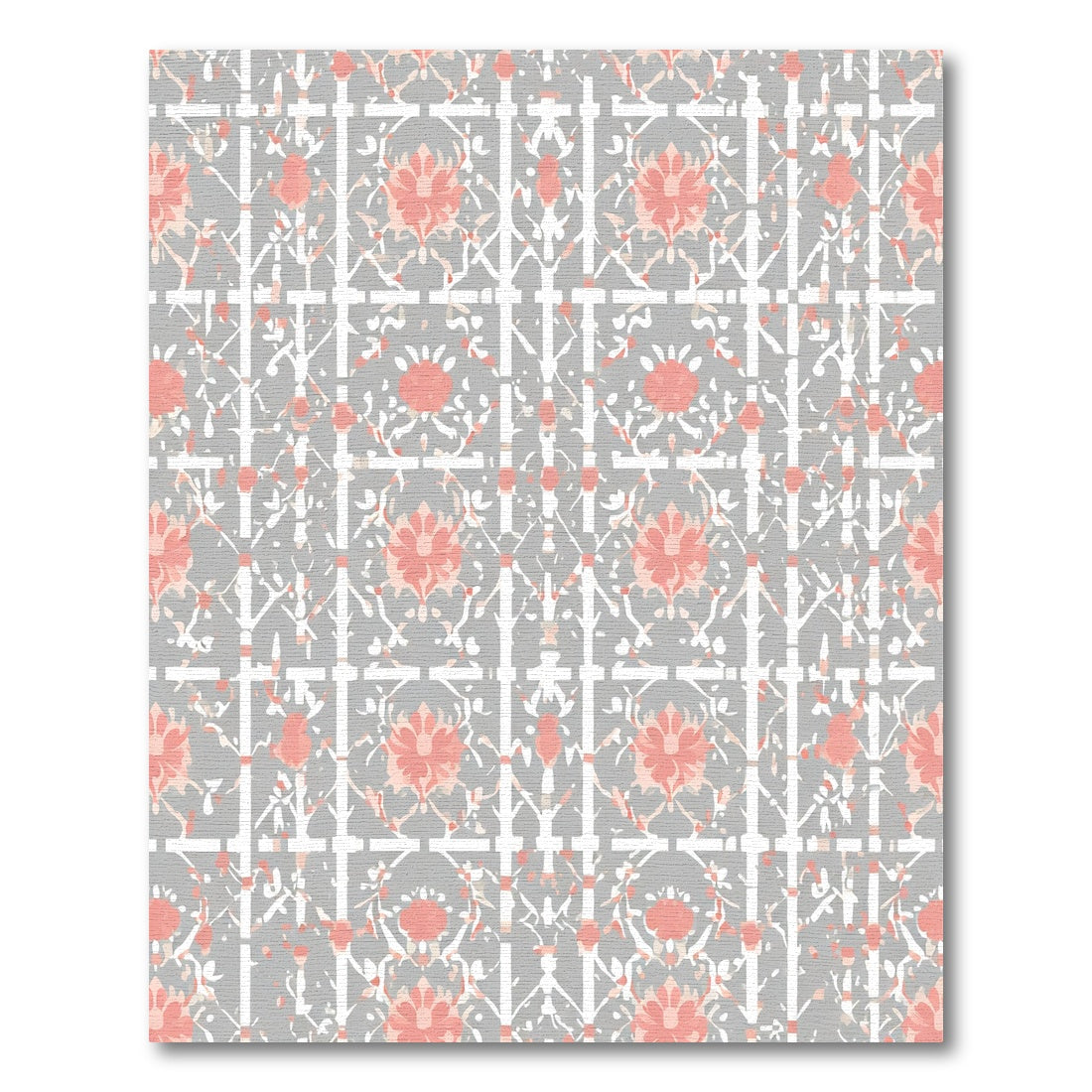 Coral And Gray Floral Trellis Rug