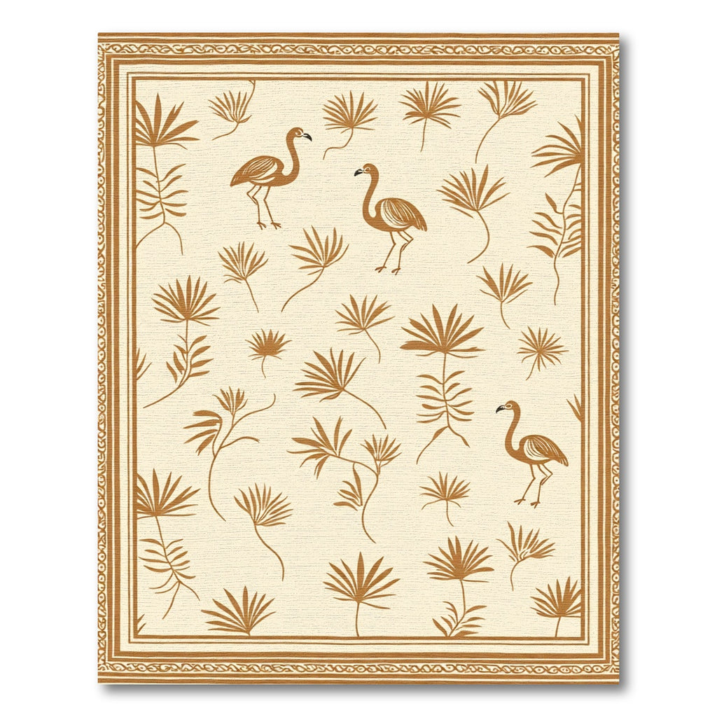 Golden Flamingo Tropical Leaf Border Rug