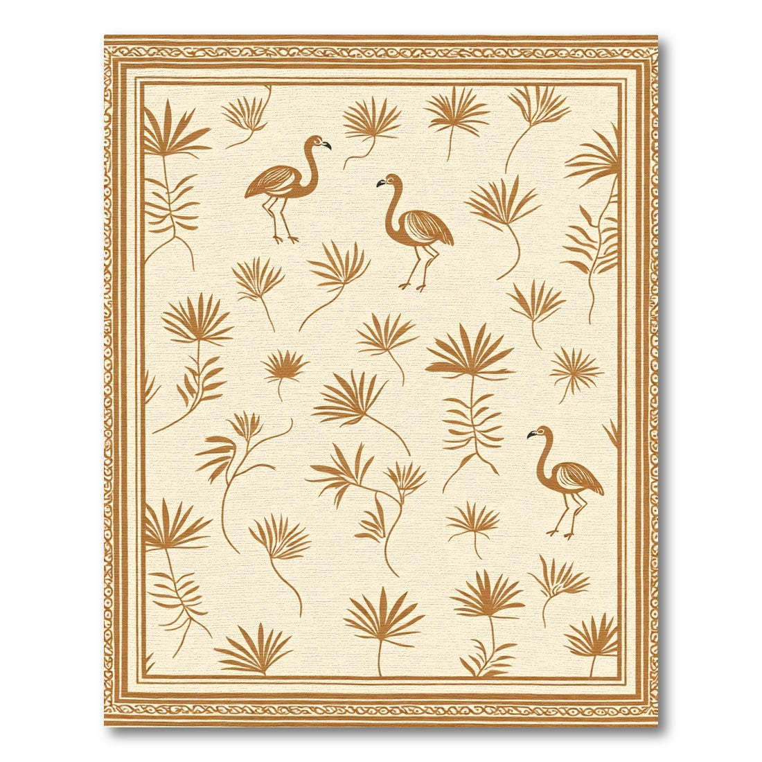 Golden Flamingo Tropical Leaf Border Rug