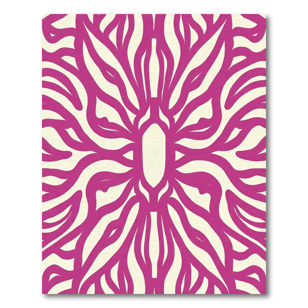 Fuchsia And Cream Swirling Lines Art Rug