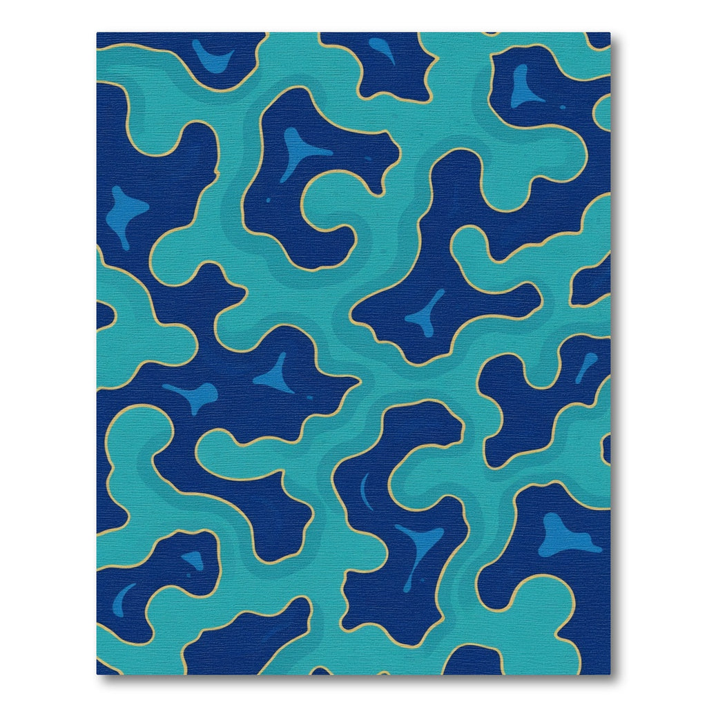 Deep Blue Teal Abstract Organic Flow Rug