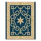 Navy Blossom Scrolling Border Rug