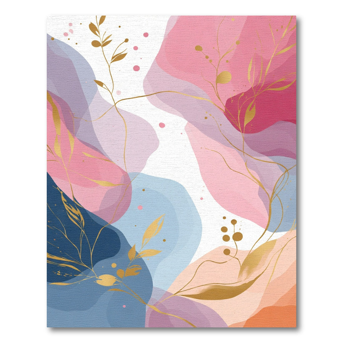 Soft Blush Blue Gold Botanical Flow Rug