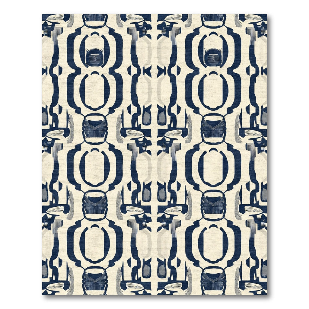 Dark Blue Abstract Organic Medallion Rug