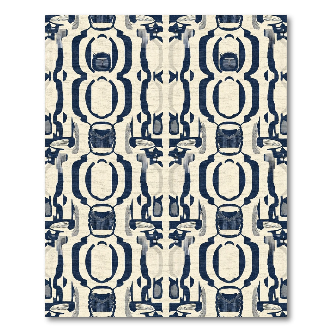Dark Blue Abstract Organic Medallion Rug