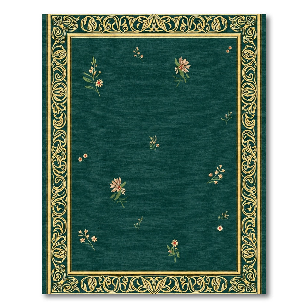Emerald Green Floral Vine Border Rug