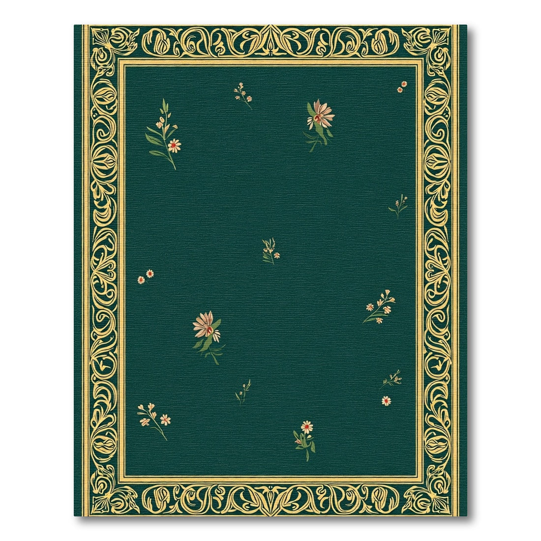 Emerald Green Floral Vine Border Rug