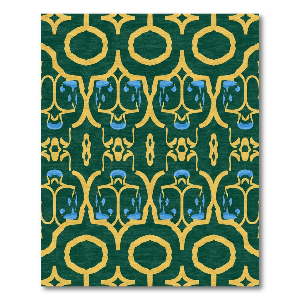 Emerald Gold Ornate Abstract Figures Rug