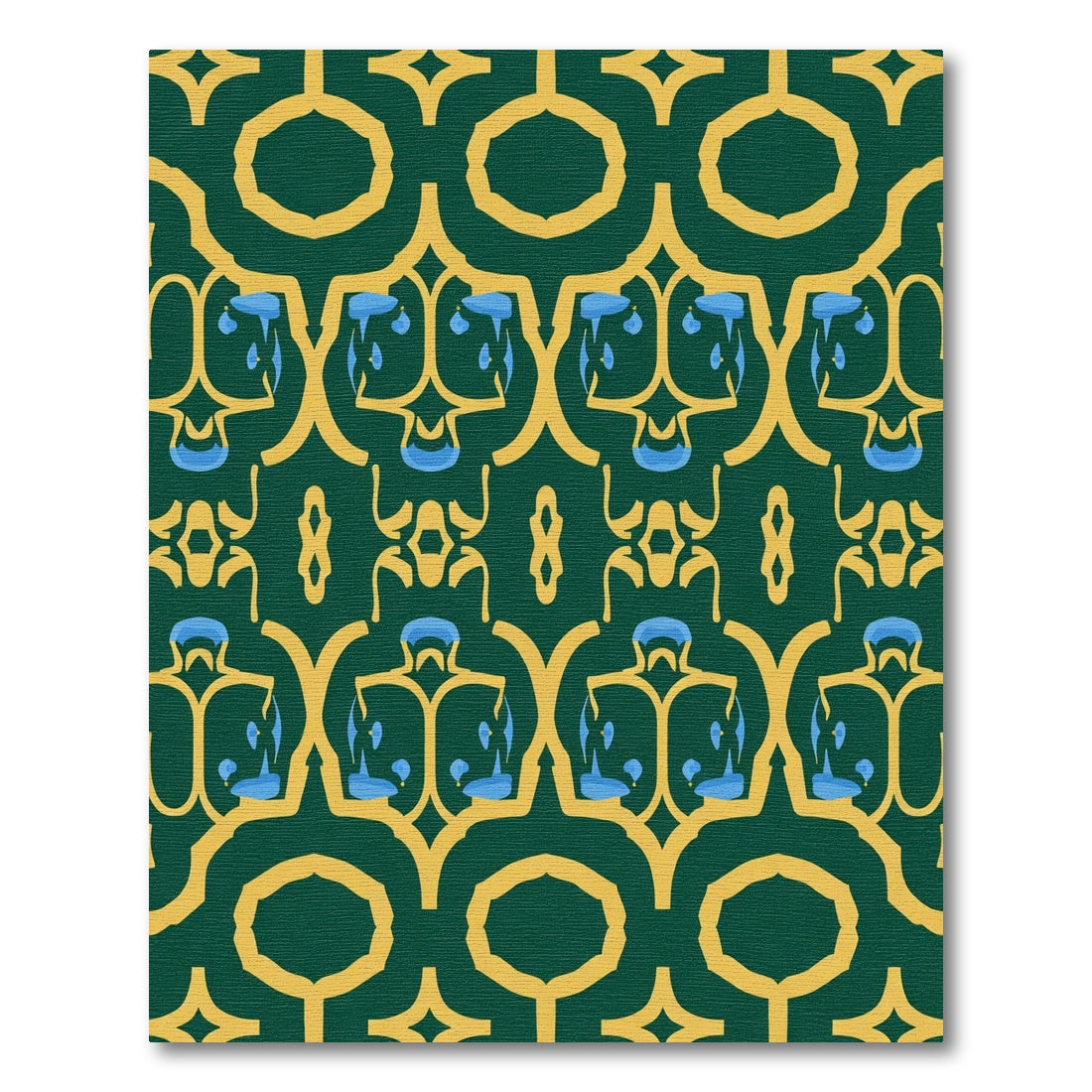 Emerald Gold Ornate Abstract Figures Rug
