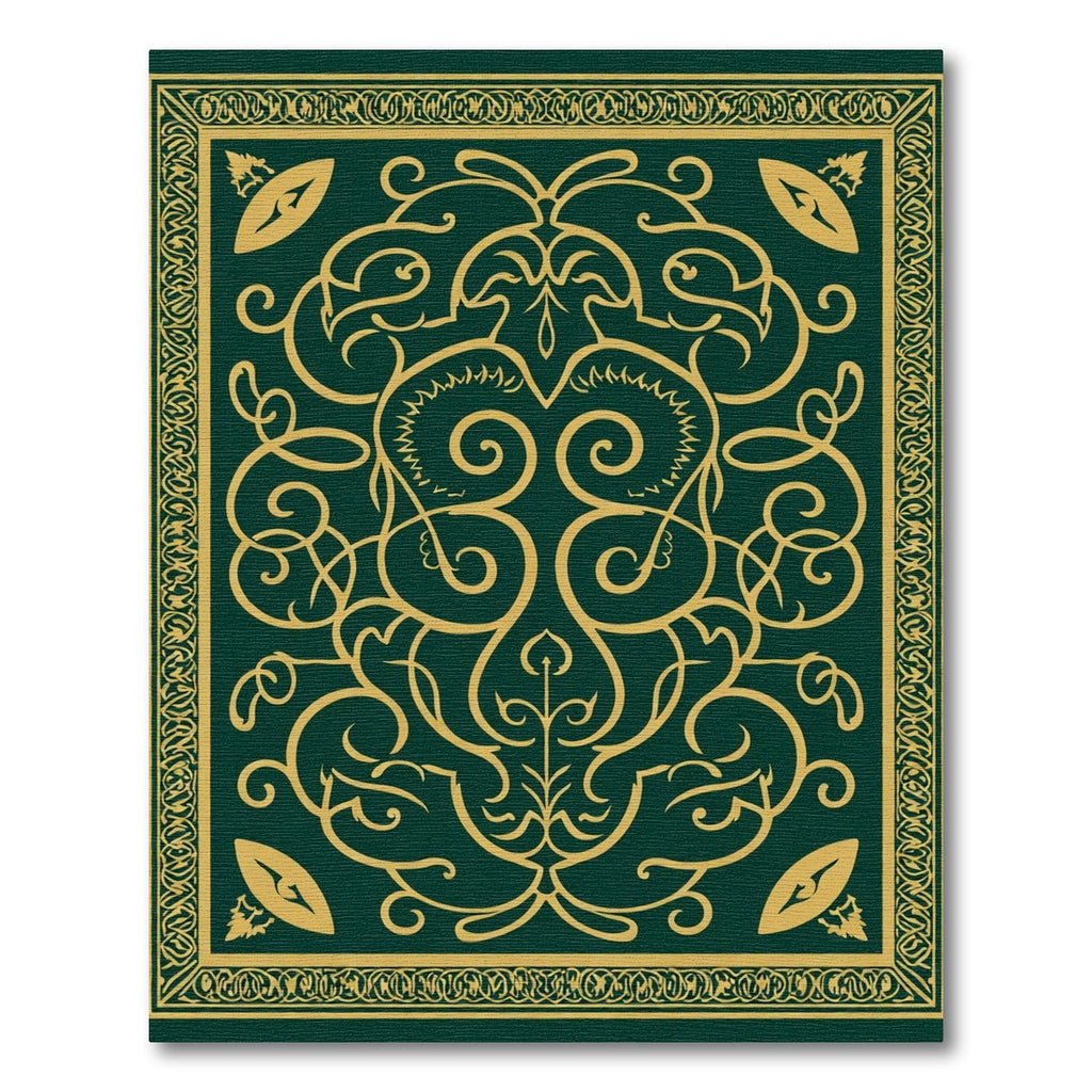 Emerald Gold Arabesque Scrollwork Rug
