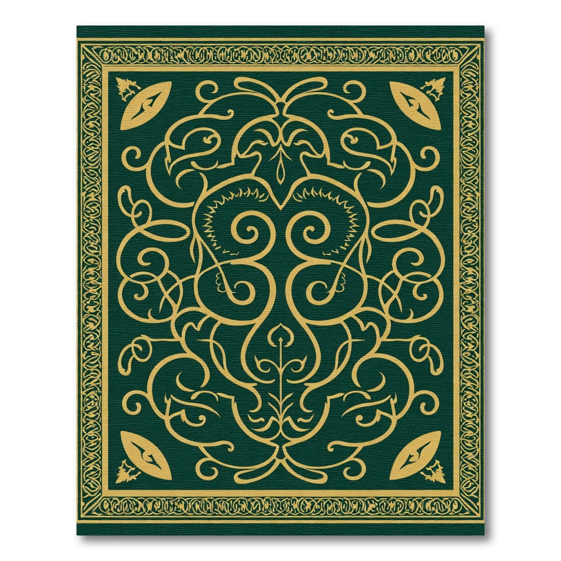 Emerald Gold Arabesque Scrollwork Rug