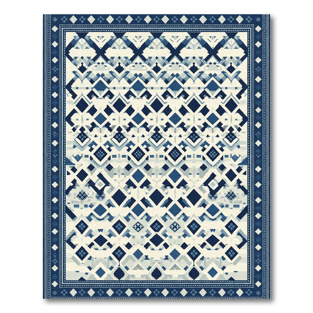 Navy Blue White Diamond Geometric Rug