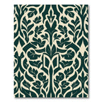 Dark Green Leafy Damask Scroll Rug