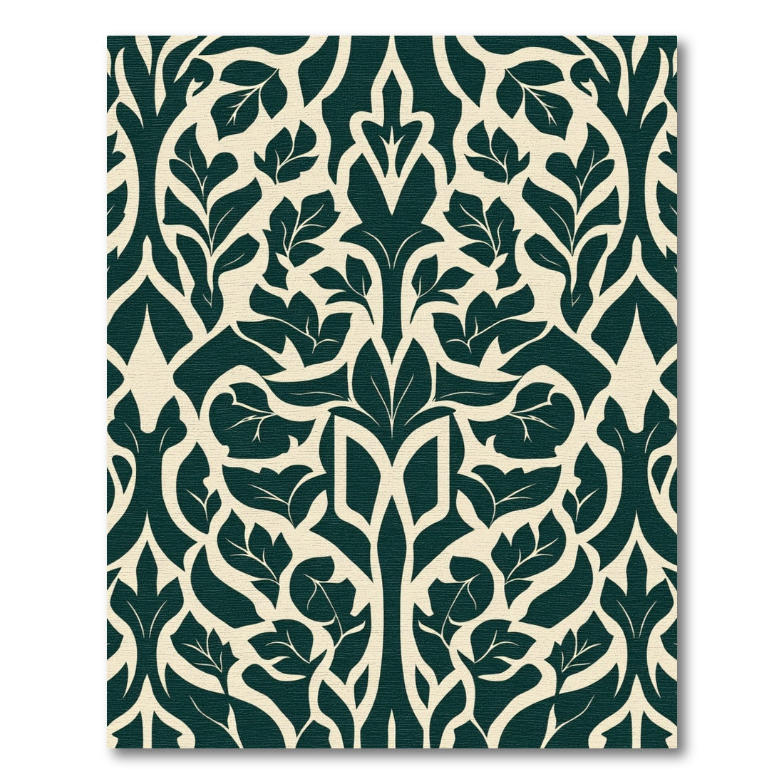 Dark Green Leafy Damask Scroll Rug