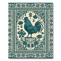 Teal Rooster Floral Bordered Rug
