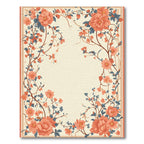 Coral Peony Garden Floral Vines Rug