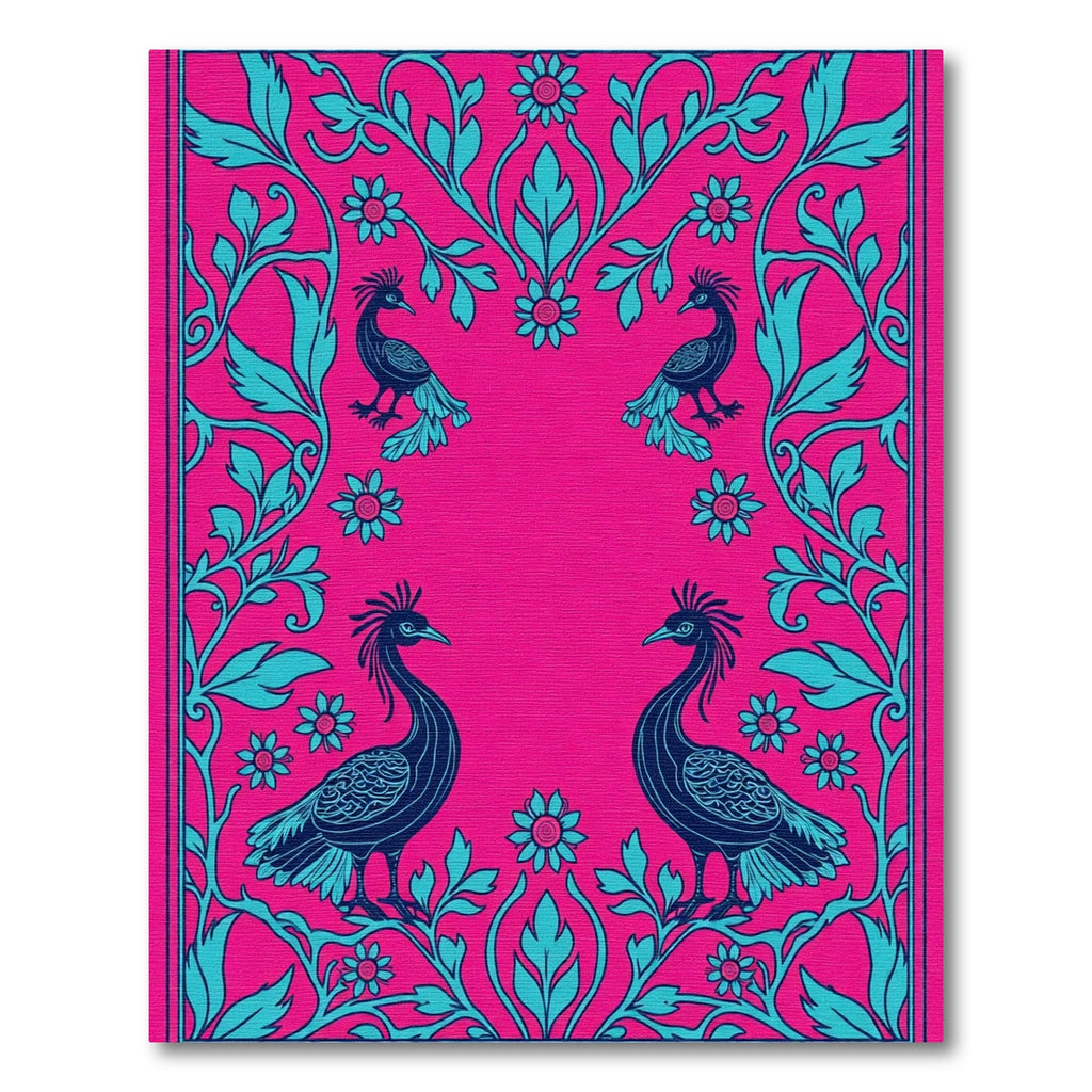 Vibrant Pink Teal Peacock Floral Rug