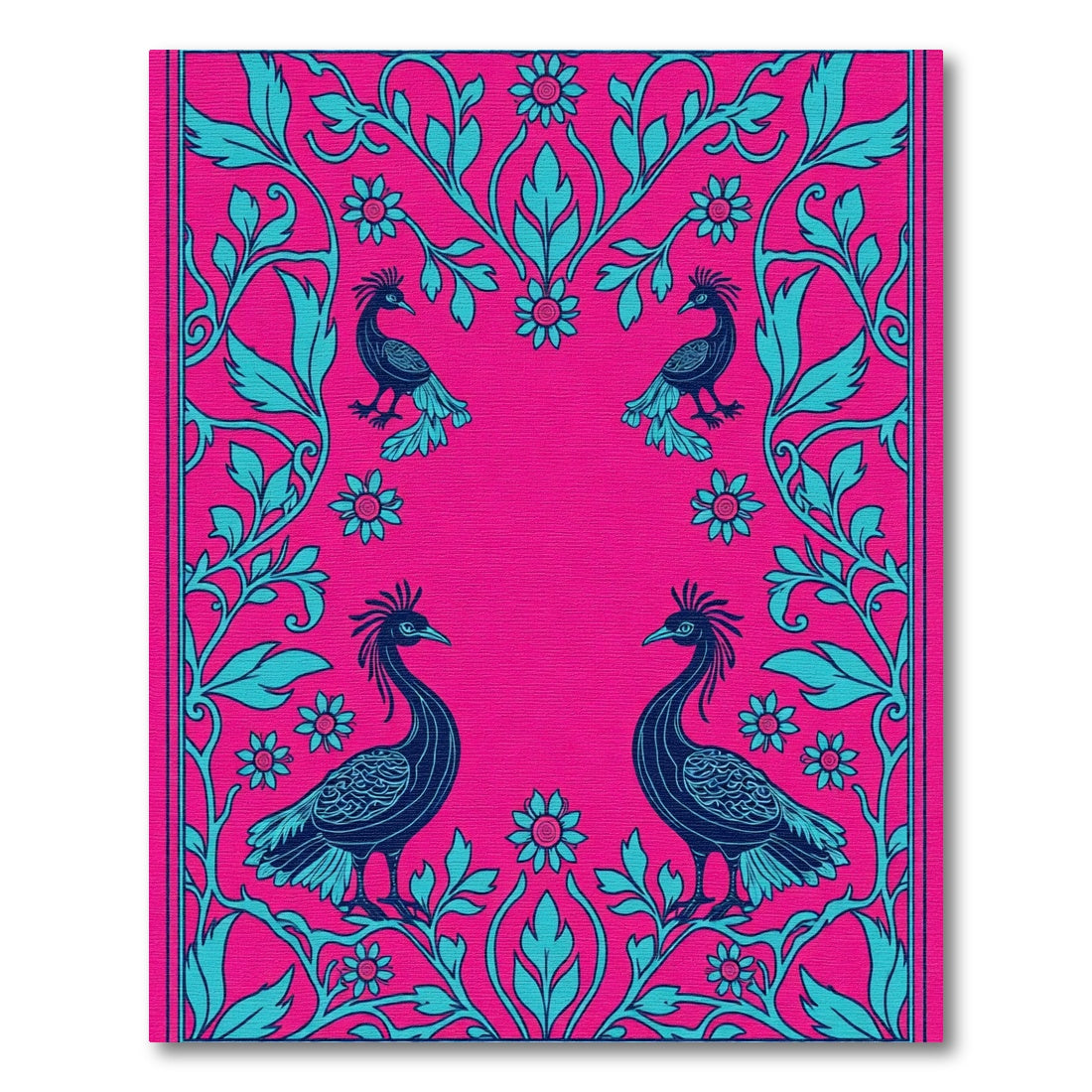 Vibrant Pink Teal Peacock Floral Rug