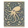 Cream Octopus Deep Navy Floral Frame Rug