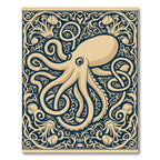 Cream Octopus Deep Navy Floral Frame Rug