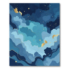Deep Blue Sky Swirls Gold Stars Rug