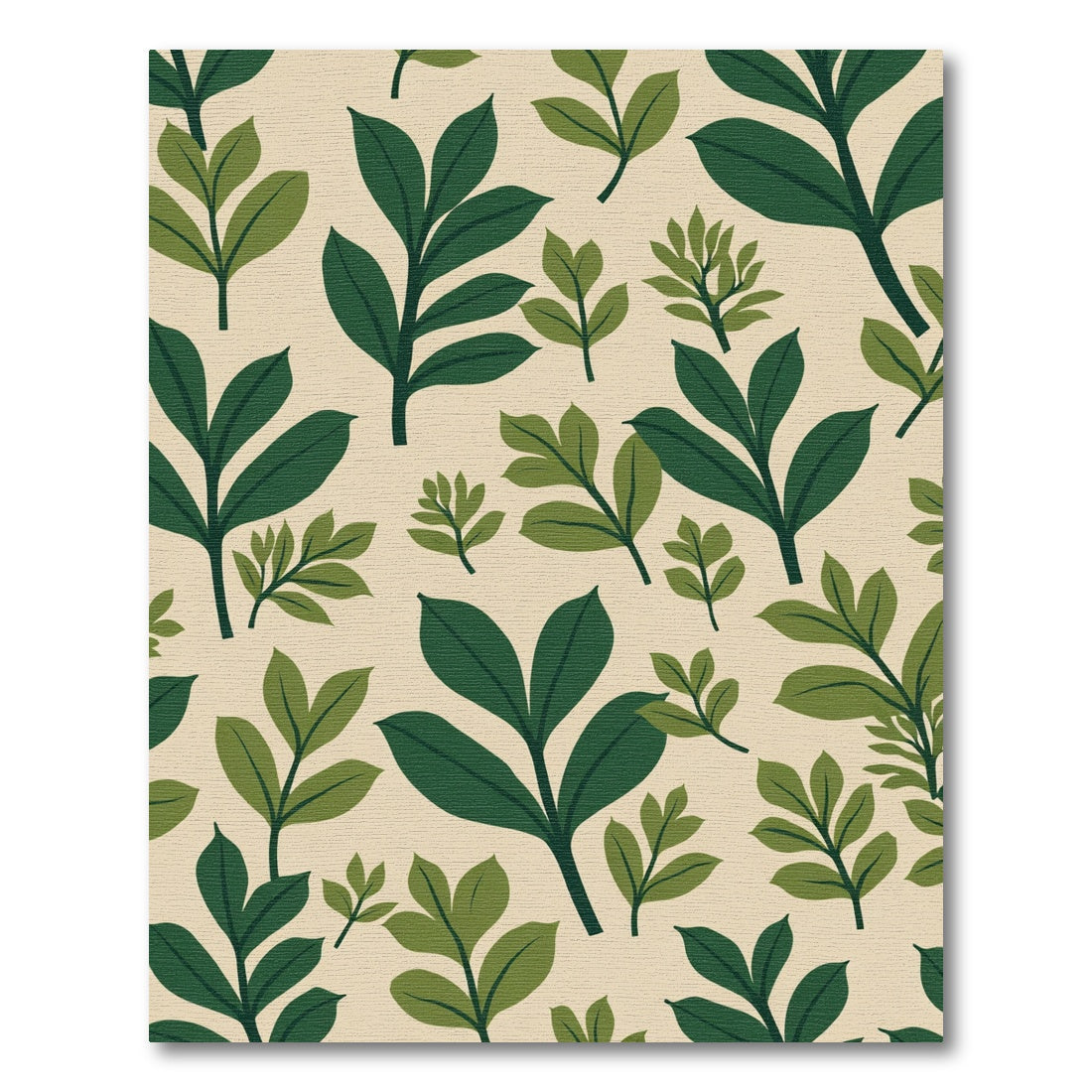 Dark Green Leafy Branches Beige Pattern Rug