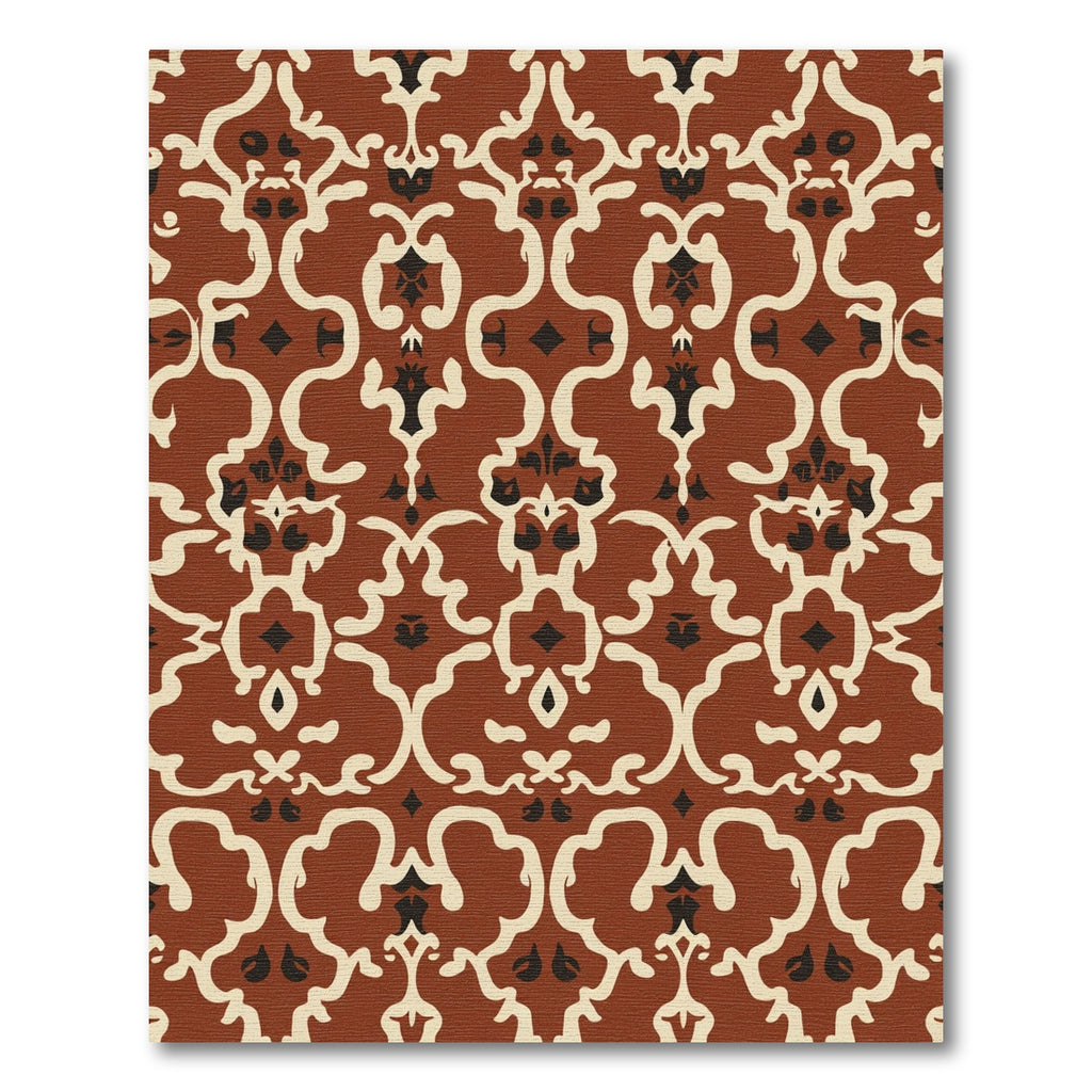 Terracotta Cream Black Baroque Flourish Rug