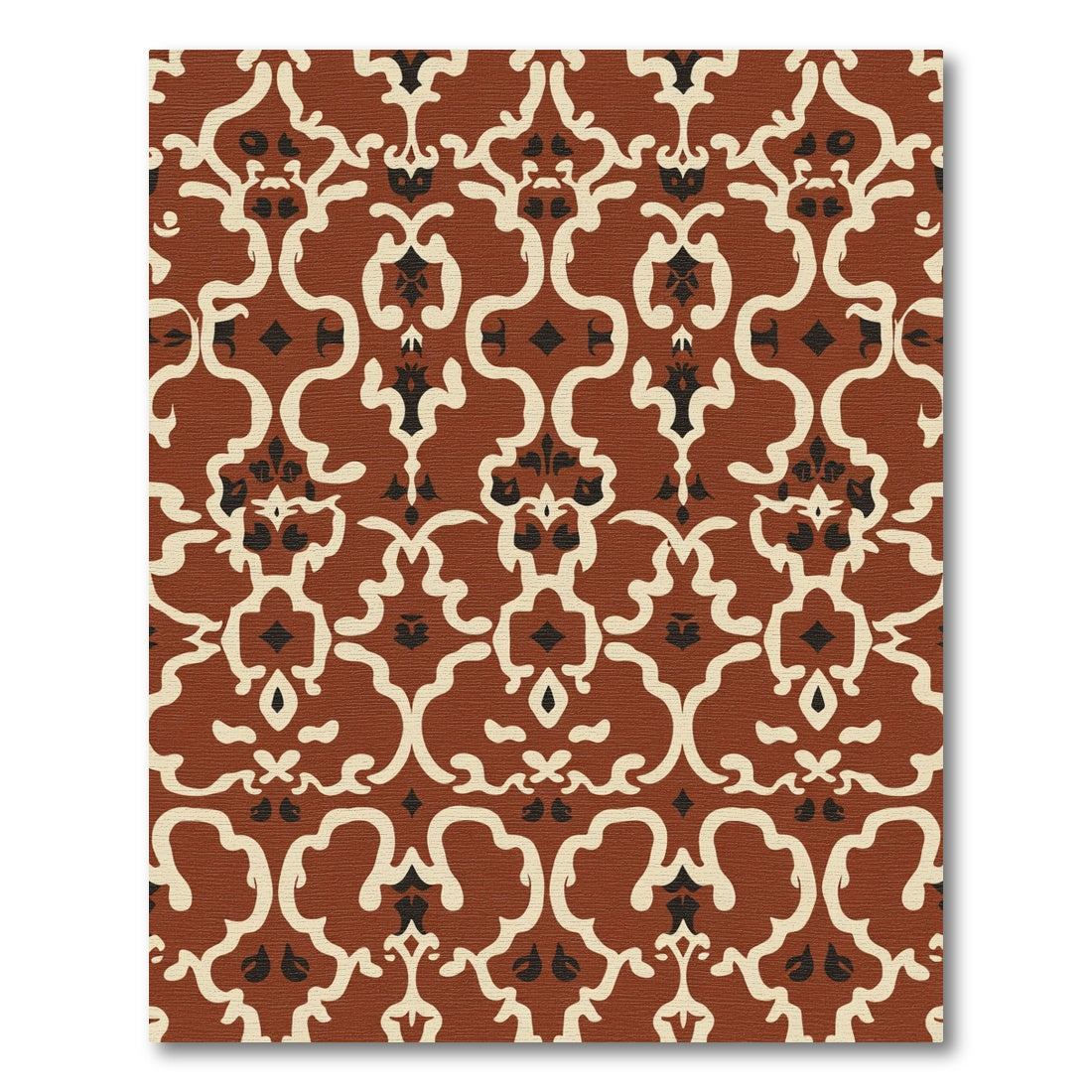 Terracotta Cream Black Baroque Flourish Rug