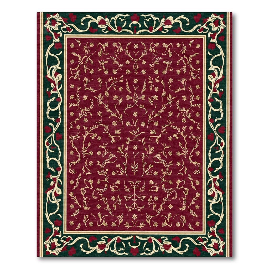 Crimson Floral Scroll Border Rug