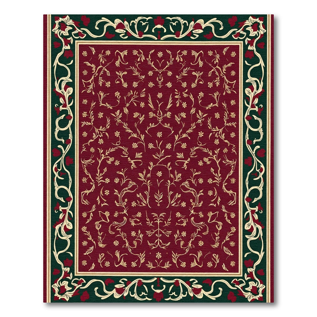 Crimson Floral Scroll Border Rug