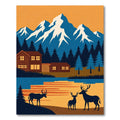 Rustic Mountain Cabin Deer Landscape Rug